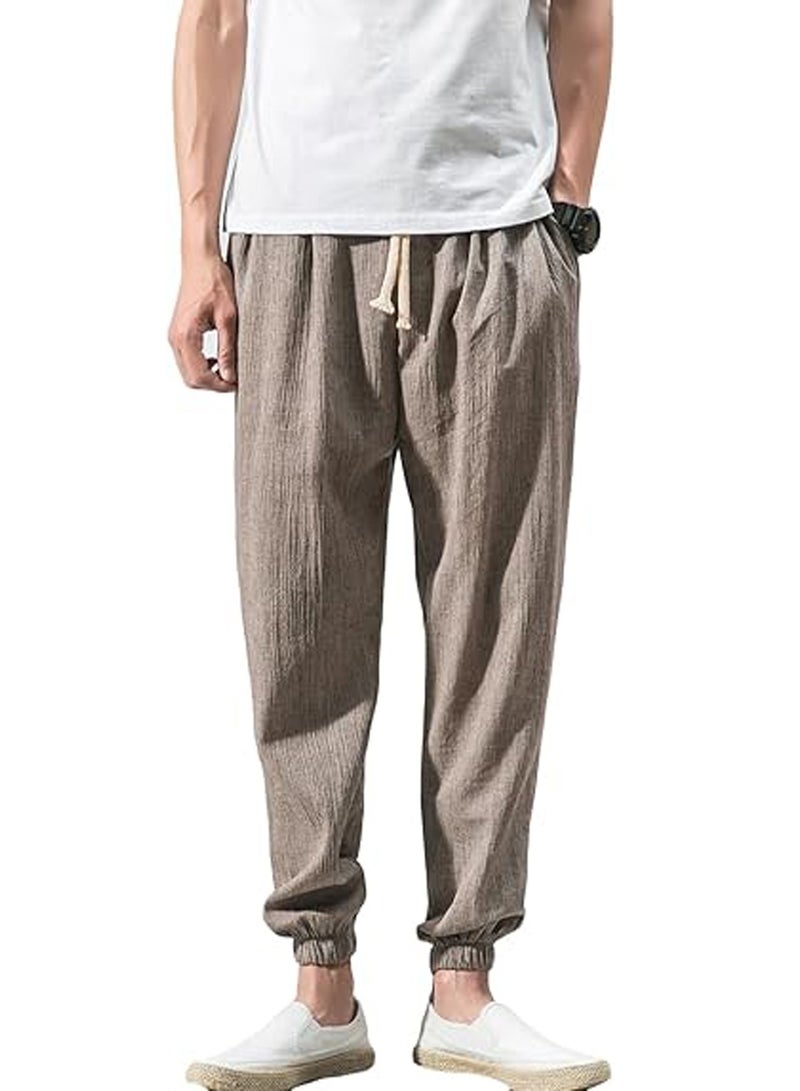 Men's Casual Cotton And Linen Harem Pants, Drawstring Elastic Waist Bloomers, Fashionable Loose Breathable Casual pants - Image 1