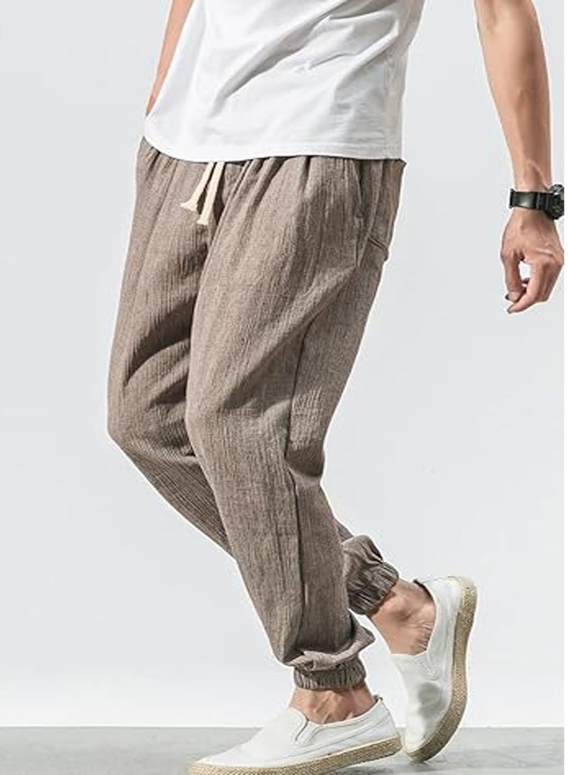 Men's Casual Cotton And Linen Harem Pants, Drawstring Elastic Waist Bloomers, Fashionable Loose Breathable Casual pants - Image 4