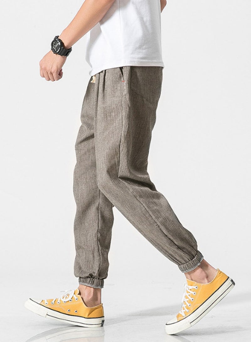 Men's Casual Cotton And Linen Harem Pants, Drawstring Elastic Waist Bloomers, Fashionable Loose Breathable Casual pants - Image 2