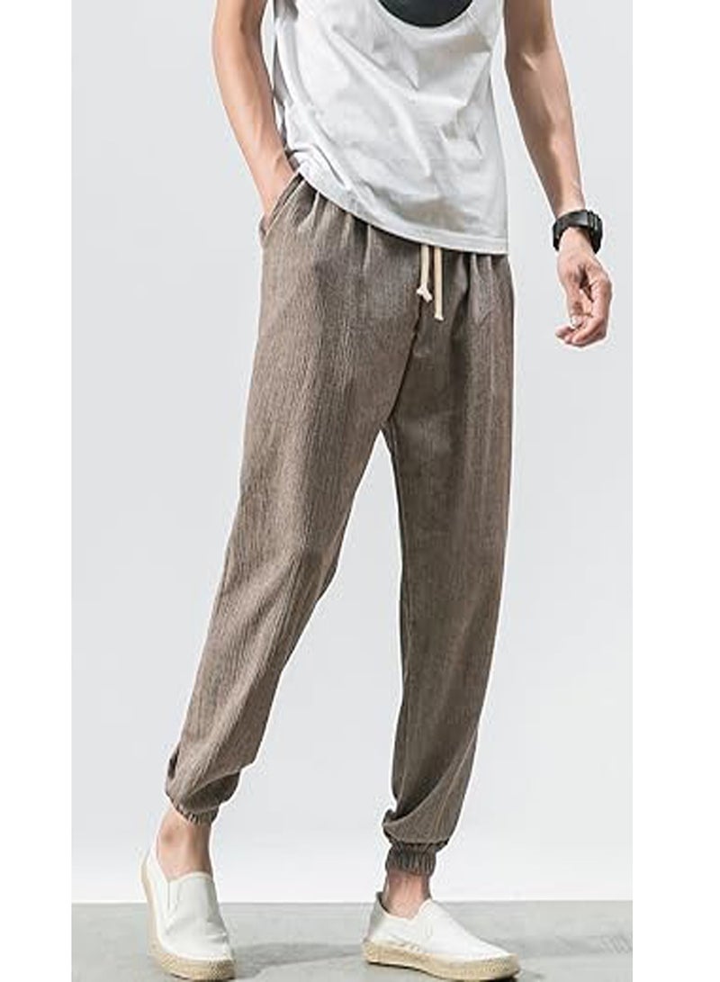 Men's Casual Cotton And Linen Harem Pants, Drawstring Elastic Waist Bloomers, Fashionable Loose Breathable Casual pants - Image 3