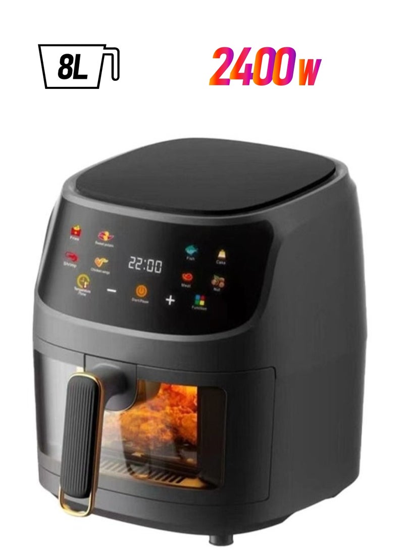 اس تي - مقلاة الهواء الرقمية ، 2400W ، 8L ، 8 مسبقا ، متموج الطبخ الصحي ، تكنولوجيا الهواء السريع و عرض LED ، مثالية للقلي ، الشواء ، والخبز والخبز ، qf-305 أسود - Image 1