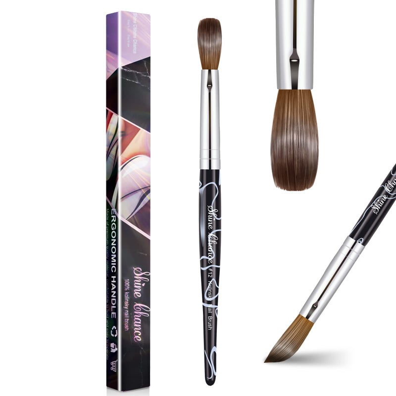Shine Chance Acrylic Nail Art Brush Size 12, 100% Pure Kolinsky Hair Oval for Application, Professional Extension Manicure Tool Striping Drawing Pen DIY Home Salon, Black, 1.0 Count - Image 1