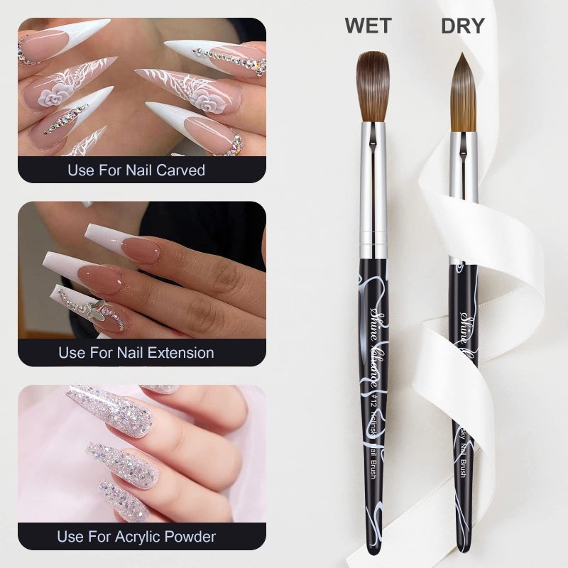 Shine Chance Acrylic Nail Art Brush Size 12, 100% Pure Kolinsky Hair Oval for Application, Professional Extension Manicure Tool Striping Drawing Pen DIY Home Salon, Black, 1.0 Count - Image 3
