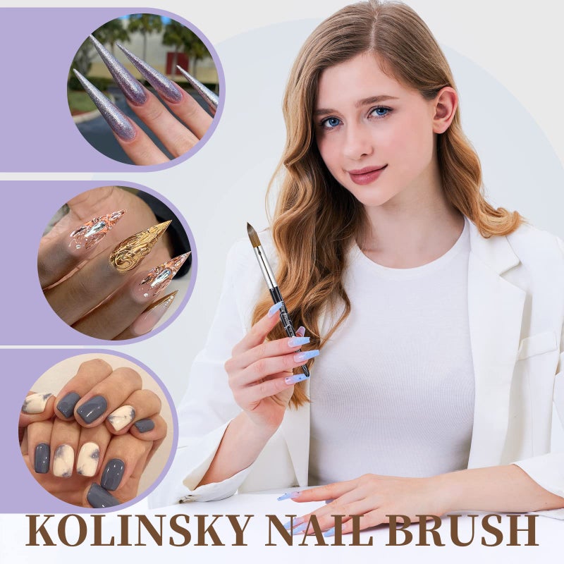 Shine Chance Acrylic Nail Art Brush Size 12, 100% Pure Kolinsky Hair Oval for Application, Professional Extension Manicure Tool Striping Drawing Pen DIY Home Salon, Black, 1.0 Count - Image 2