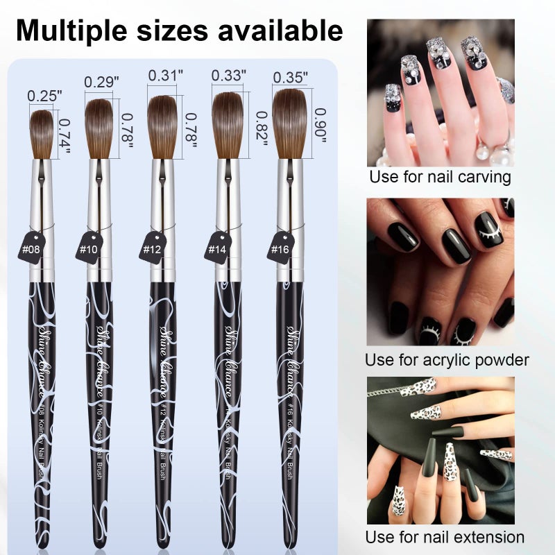 Shine Chance Acrylic Nail Art Brush Size 12, 100% Pure Kolinsky Hair Oval for Application, Professional Extension Manicure Tool Striping Drawing Pen DIY Home Salon, Black, 1.0 Count - Image 4