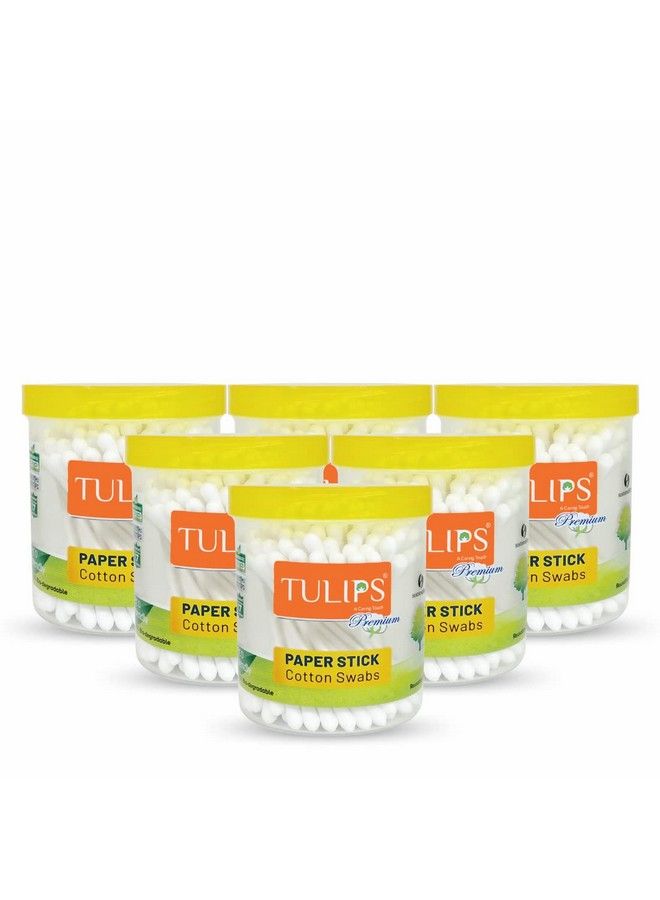 Tulips Premium Paper Stick Cotton Ear Buds (Pack Of 6) 100% Pure & Soft Cotton 100 Sticks/ 200 Tips Each Pack - Image 2