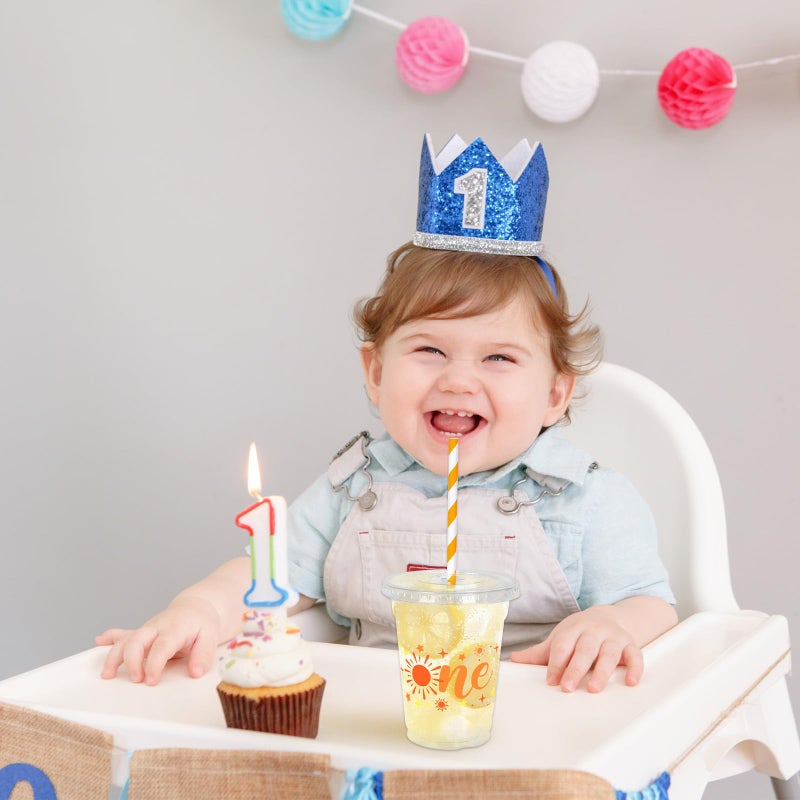 Whaline 50Pcs One Sun Disposable Plastic Cups with Lids and Straws 12 oz Boho Sunshine Party Cups Cold Beverage Drinking Cups for First Birthday Baby Shower Party Supplies - Image 4