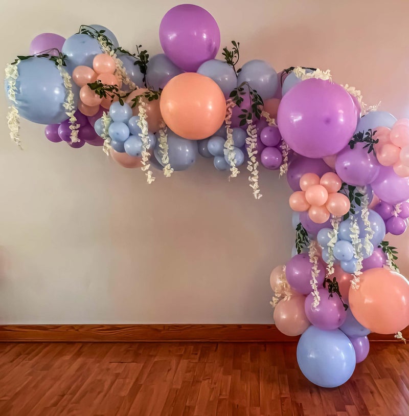 SpecialYou.in Special You Pack of 63 Items Pastel Balloons for Decoration Items includes Pastel Peach, Purple & Blue Balloons with White Wisteria, Purple & Blue Jumbo Balloon - Image 1