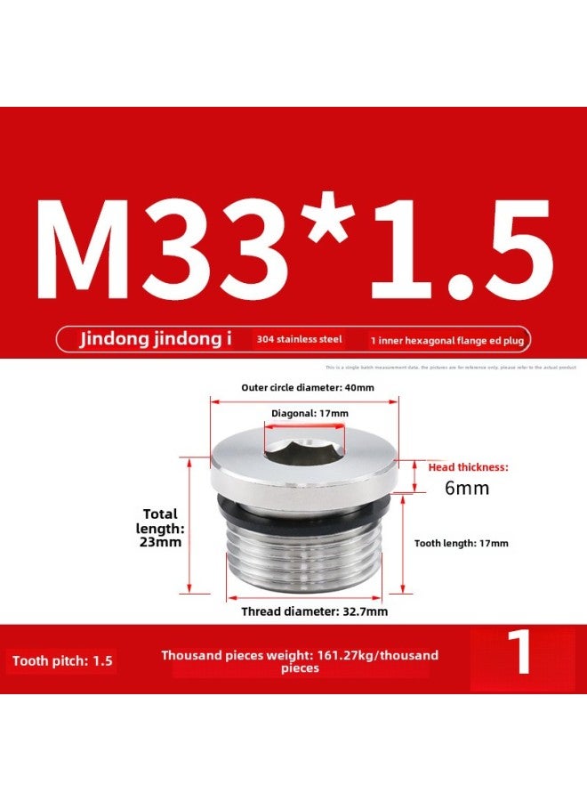 304 Hexagon Socket Plug With ED Ring Stainless Steel Oil Plug Pipe Plug Pipe Plug Oil Pipe Screw Plug 1 Points 2 Points 3 Points 4 Points 6 Points-Specification Model:M33*1.5【1 Piece】 - Image 1
