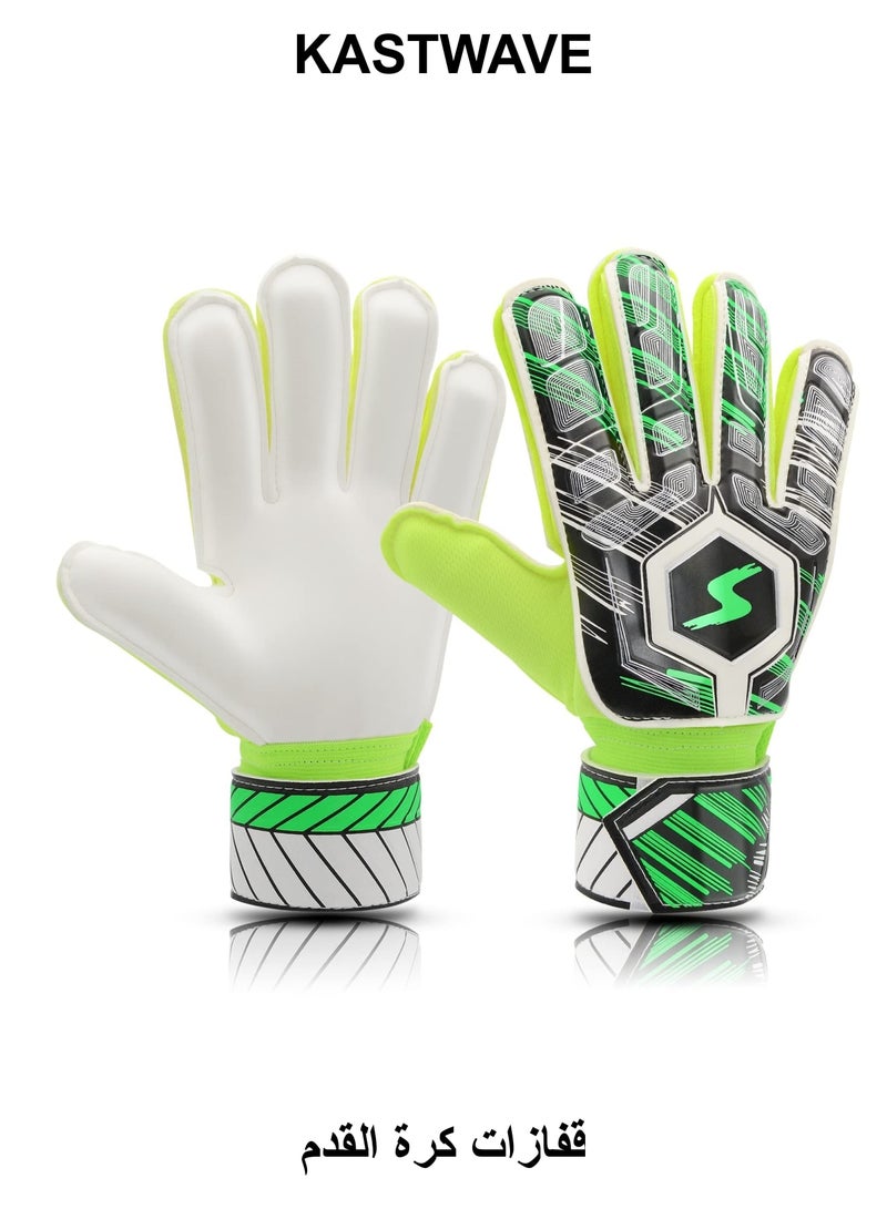 KASTWAVE Children Football Gloves, 9# Kids Youth Football Soccer Goalkeeper Goalie Training Gloves Gear with Strong Grips Palms, Soccer Goalie Goalkeeper Gloves for Kids Boys Children (Green) - Image 1