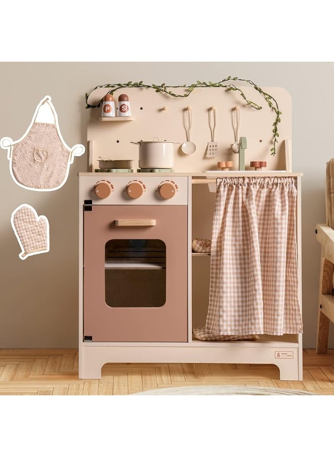 Robotime ROBOTIME Kids Play Kitchen Set - Rustic Wooden Kitchen Sets, Pretend Play Kitchen with Leaf Light String, Apron, and Groves, for Toddlers 3+ (Rustic Style)  - Image 2