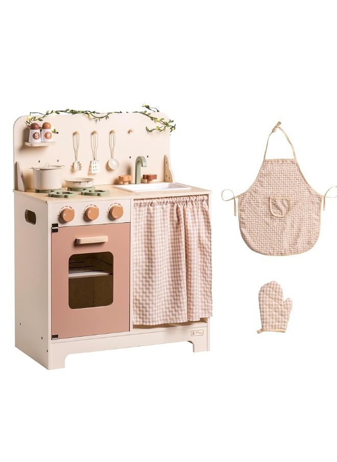 Robotime ROBOTIME Kids Play Kitchen Set - Rustic Wooden Kitchen Sets, Pretend Play Kitchen with Leaf Light String, Apron, and Groves, for Toddlers 3+ (Rustic Style)  - Image 3