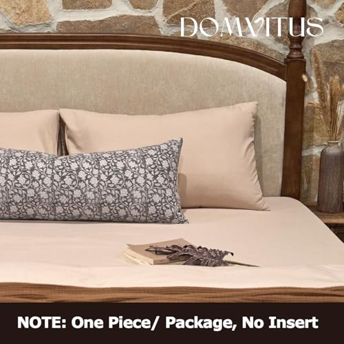 DOMVITUS Floral Pillow Covers, 14x36 Lumbar Pillow Cover, Block Print Pillow Cover, Decorative Neutral Accent Throw Pillow Covers for Bedroom Living Room, 1PC, Taupe - Image 3