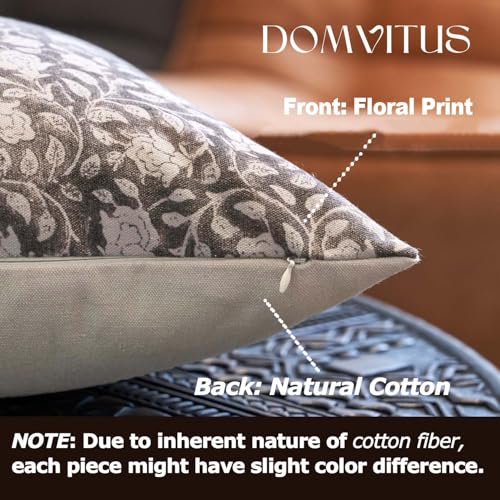 DOMVITUS Floral Pillow Covers, 14x36 Lumbar Pillow Cover, Block Print Pillow Cover, Decorative Neutral Accent Throw Pillow Covers for Bedroom Living Room, 1PC, Taupe - Image 2