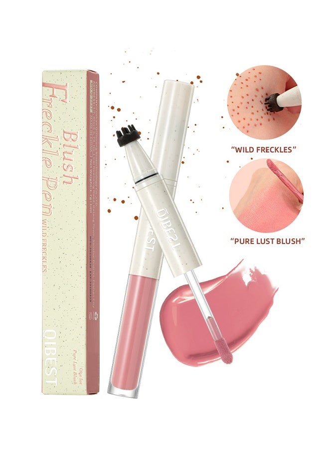 QiBest Blush Freckle Pen - 2 in1 Light Brown Faux Freckle Stamp Pen Soft Pink Liquid Blush for Summer Sunkissed Makeup, Natural Lifelike Waterproof Long Lasting Quick Dry Fake Freck Tint Marker Pen #01 - Image 1