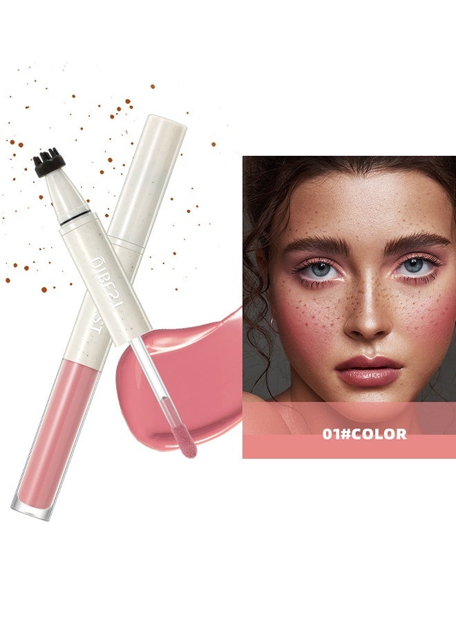 QiBest Blush Freckle Pen - 2 in1 Light Brown Faux Freckle Stamp Pen Soft Pink Liquid Blush for Summer Sunkissed Makeup, Natural Lifelike Waterproof Long Lasting Quick Dry Fake Freck Tint Marker Pen #01 - Image 2