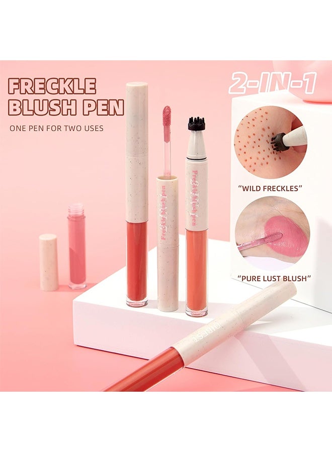QiBest Blush Freckle Pen - 2 in1 Light Brown Faux Freckle Stamp Pen Soft Pink Liquid Blush for Summer Sunkissed Makeup, Natural Lifelike Waterproof Long Lasting Quick Dry Fake Freck Tint Marker Pen #01 - Image 3