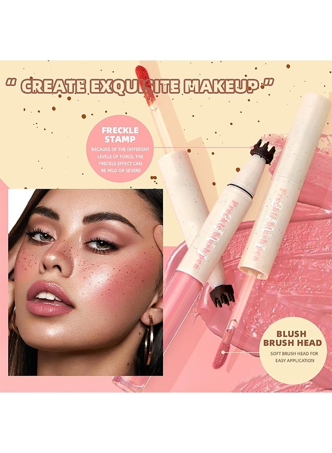 QiBest Blush Freckle Pen - 2 in1 Light Brown Faux Freckle Stamp Pen Soft Pink Liquid Blush for Summer Sunkissed Makeup, Natural Lifelike Waterproof Long Lasting Quick Dry Fake Freck Tint Marker Pen #01 - Image 4
