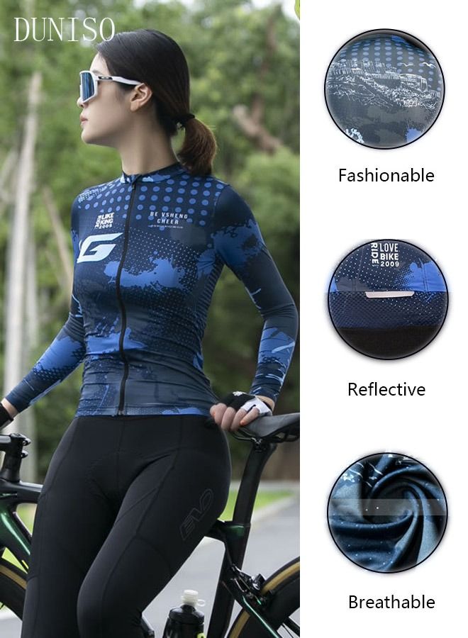 DUNISO Women's Cycling Jersey Suit Long Sleeve Mountain Bike Road Bicycle Shirt Pants Breathable Biking Outfit Quick Dry Bib for Outdoor Sports - Image 1
