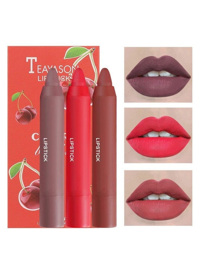 Ruby Face RUBYFACE 3 Colors Smooth Matte Crayon Lipstick Set, Long Lasting Matte Waterproof Not Fade Cream Lipstick Lip Makeup for Women (C - CHERRY) - Image 2