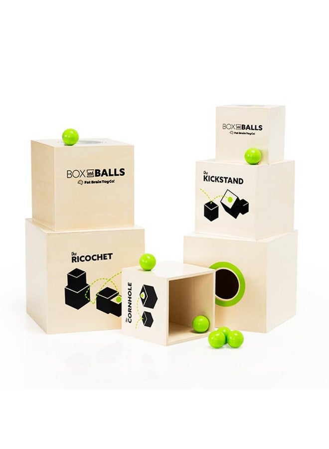 Fat Brain Toys Fat Brain Toys Box and Balls, Wooden Activity Cubes and Bouncy Balls for Kids, Fun New Trickshot Games for Ages 6 to 11 - Image 1