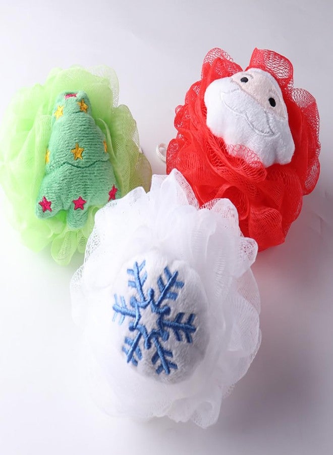 ccHuDE 4 Pcs Christmas Bath Sponges Elk Snowflake Body Wash Scrubbers Mesh Santa Claus Shower Puffs Shower Sponges Christmas Tree Bath Exfoliating Scrubbers - Image 5