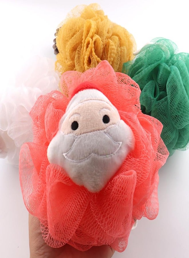 ccHuDE 4 Pcs Christmas Bath Sponges Elk Snowflake Body Wash Scrubbers Mesh Santa Claus Shower Puffs Shower Sponges Christmas Tree Bath Exfoliating Scrubbers - Image 3