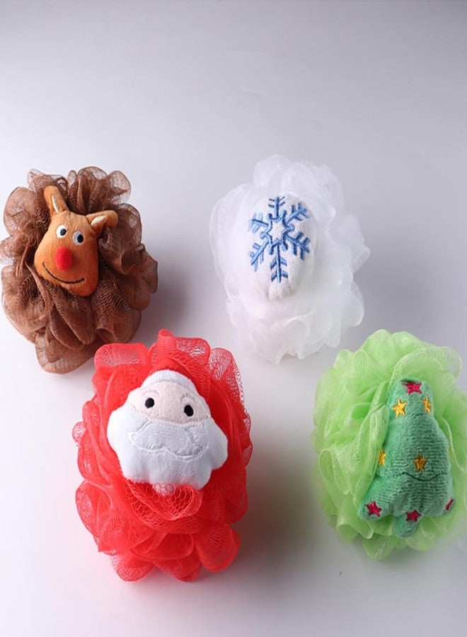 ccHuDE 4 Pcs Christmas Bath Sponges Elk Snowflake Body Wash Scrubbers Mesh Santa Claus Shower Puffs Shower Sponges Christmas Tree Bath Exfoliating Scrubbers - Image 2