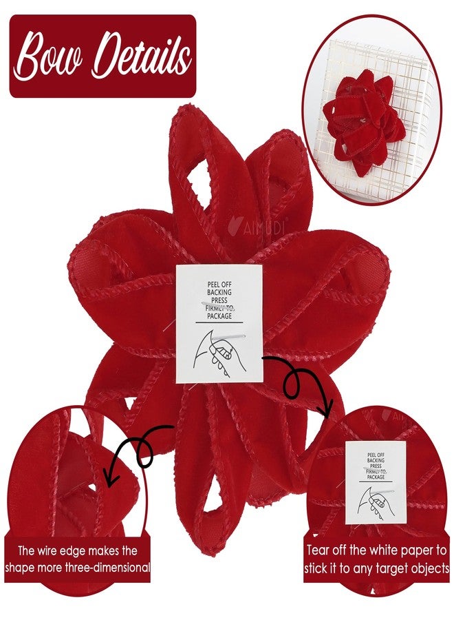AIMUDI Red Velvet Gift Bows 4.5'' Present Bows for Gift Wrapping Self Adhesive Gift Wrap Bows for Party, Holiday, Valentine's Day Decorations - 6 Counts - Image 3