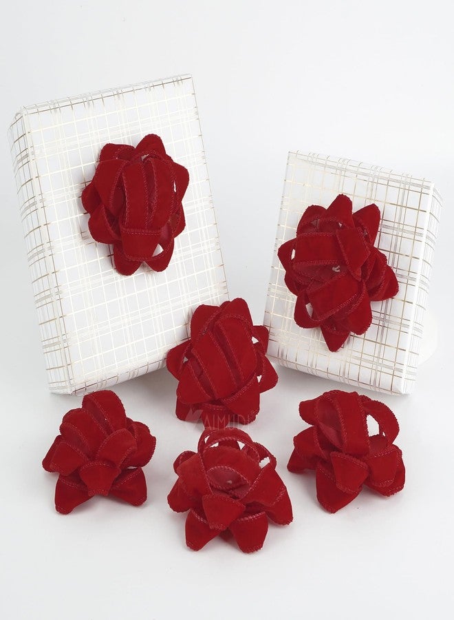 AIMUDI Red Velvet Gift Bows 4.5'' Present Bows for Gift Wrapping Self Adhesive Gift Wrap Bows for Party, Holiday, Valentine's Day Decorations - 6 Counts - Image 1