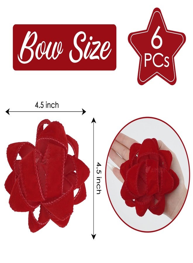 AIMUDI Red Velvet Gift Bows 4.5'' Present Bows for Gift Wrapping Self Adhesive Gift Wrap Bows for Party, Holiday, Valentine's Day Decorations - 6 Counts - Image 2