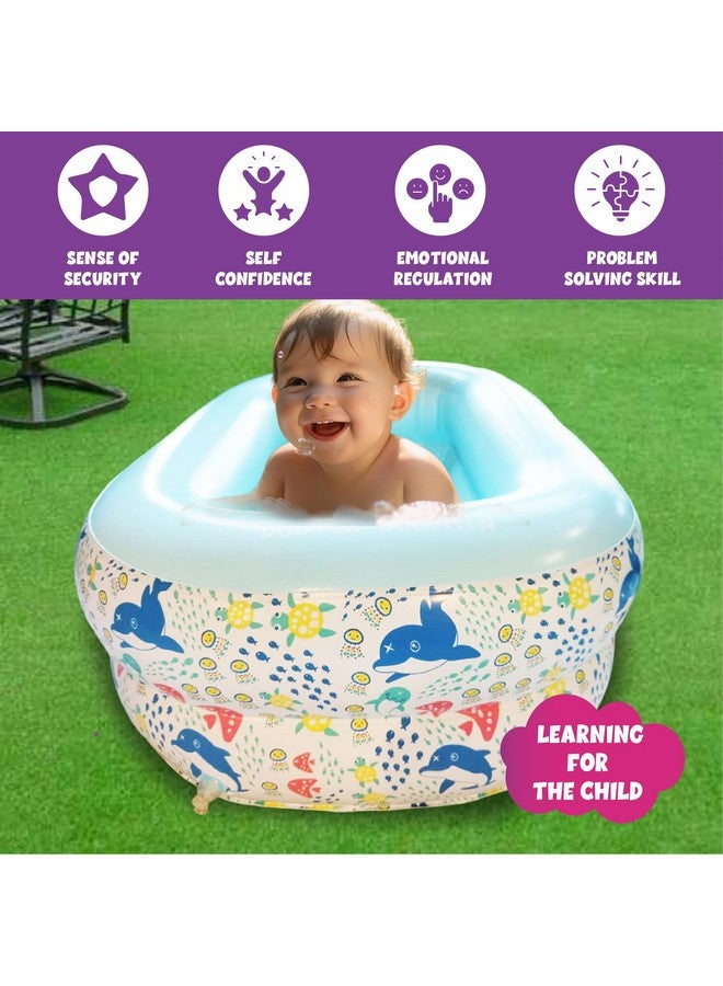 ToyMagic AquaBub Dolphin Rectangular Inflatable Bathtub|Swimming Pool with Leg Support|Soft Material Portable Bath Tub|Travel Bathing Tub|Outdoor Toy for Kids 6-24 Months|Birthday Gift - Image 3