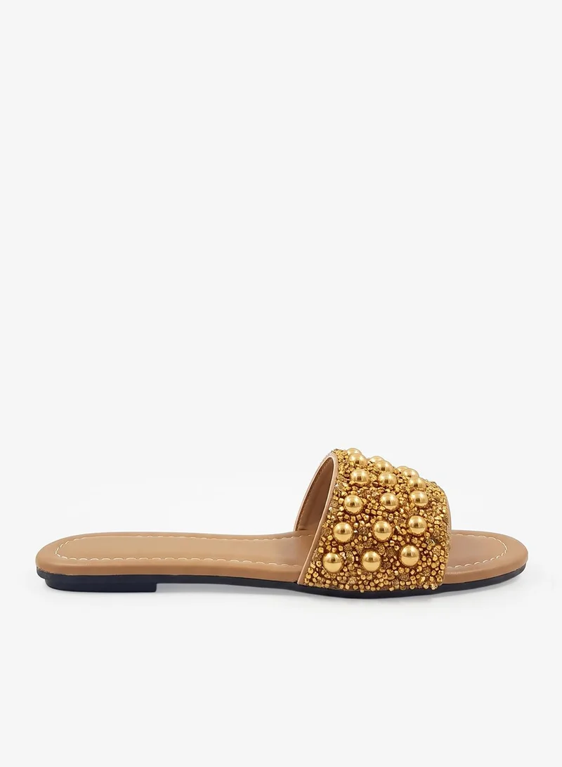 Khizana Gold Pearl Embellished Flat Sandals