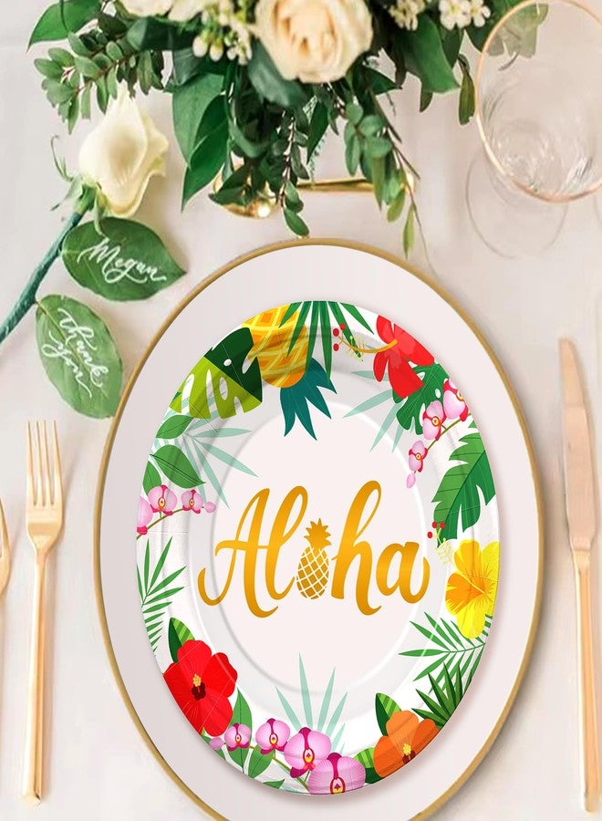 Fighting to Achieve 36PCS Aloha Plates, Hawaiian Luau Plates, Plants Pineapples Tropical Party Plates for Summer Luau Party Decorations, Floral Disposable Dinnerware for Hawaii Parties - Image 4