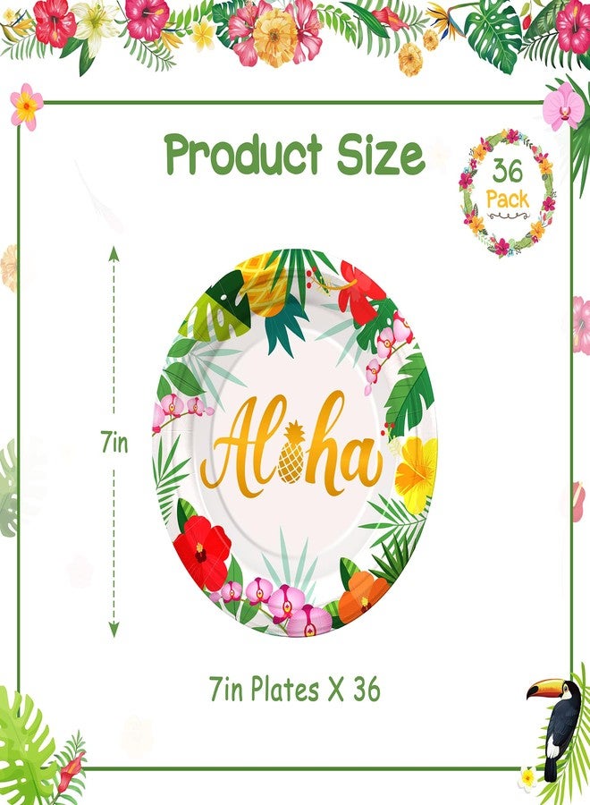 Fighting to Achieve 36PCS Aloha Plates, Hawaiian Luau Plates, Plants Pineapples Tropical Party Plates for Summer Luau Party Decorations, Floral Disposable Dinnerware for Hawaii Parties - Image 2