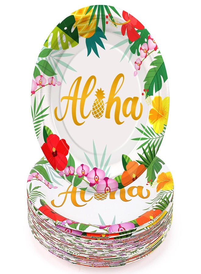 Fighting to Achieve 36PCS Aloha Plates, Hawaiian Luau Plates, Plants Pineapples Tropical Party Plates for Summer Luau Party Decorations, Floral Disposable Dinnerware for Hawaii Parties - Image 1