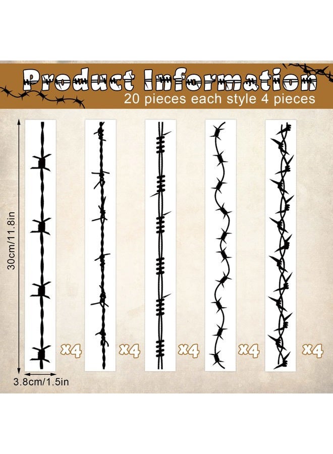 Fabbay 20 قطعة وشم مؤقت بسلك شائك وشم مزيف قابل للإزالة ملصقات وشم سوداء للذراع للرجال والنساء والأطفال لوازم أزياء عيد الهالوين فن الجسم توتم - Image 3