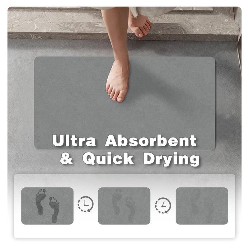 TYUU Bathroom Mat Quick Dry, Bathroom Rugs Non Slip Washable Thin Absorbent Bath Mat Fits Under Door Bathroom Floor Mat Perfect for Bath, Shower, or Sink 16"x24" Light Grey - Image 3