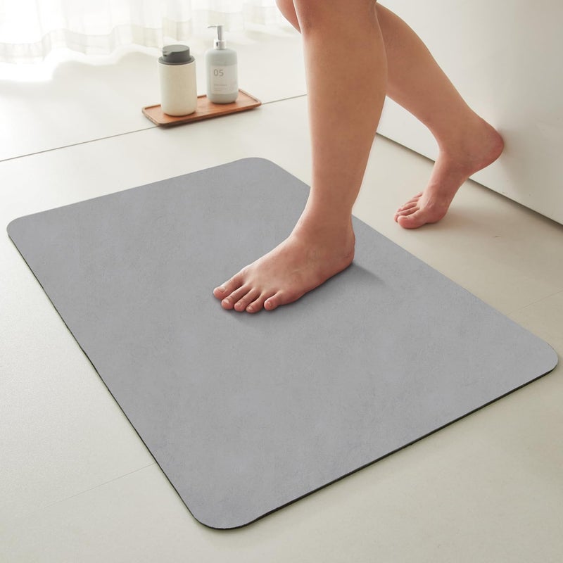 TYUU Bathroom Mat Quick Dry, Bathroom Rugs Non Slip Washable Thin Absorbent Bath Mat Fits Under Door Bathroom Floor Mat Perfect for Bath, Shower, or Sink 16"x24" Light Grey - Image 1