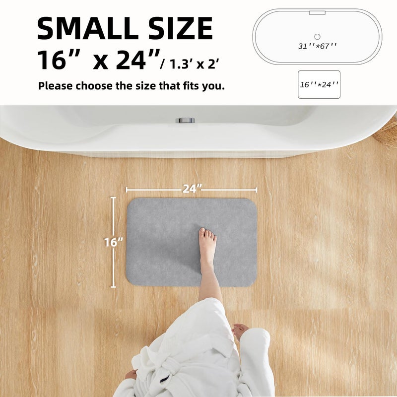 TYUU Bathroom Mat Quick Dry, Bathroom Rugs Non Slip Washable Thin Absorbent Bath Mat Fits Under Door Bathroom Floor Mat Perfect for Bath, Shower, or Sink 16"x24" Light Grey - Image 2