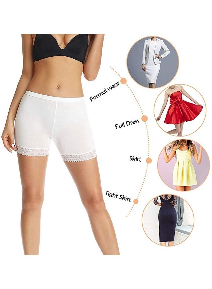 Glamroot Women's/Girl's Cotton Lycra Shorts with Lace Trim Cycling Shorts/Safety Shorts/Under Skirt Shorts/Night Shorts, Black/White/Grey, Pack Of 3 - Image 2