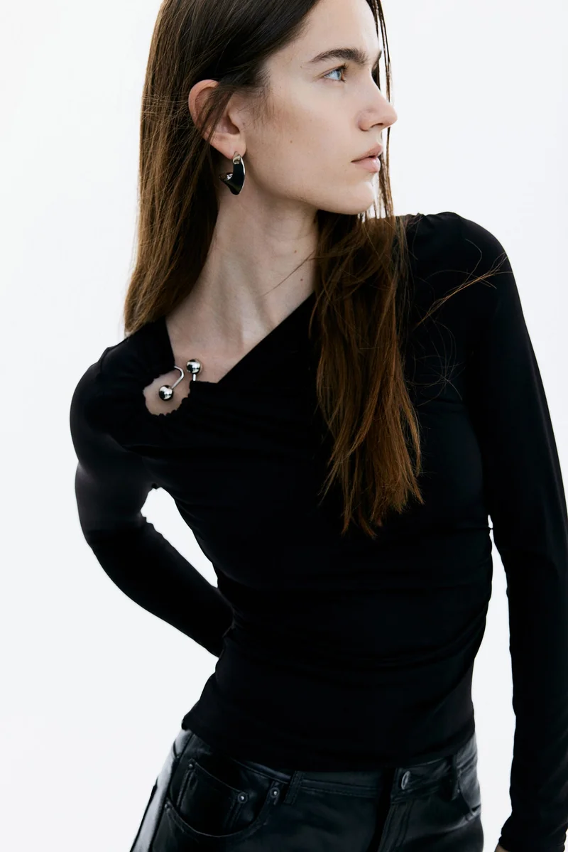 H&M Draped-detail jersey top