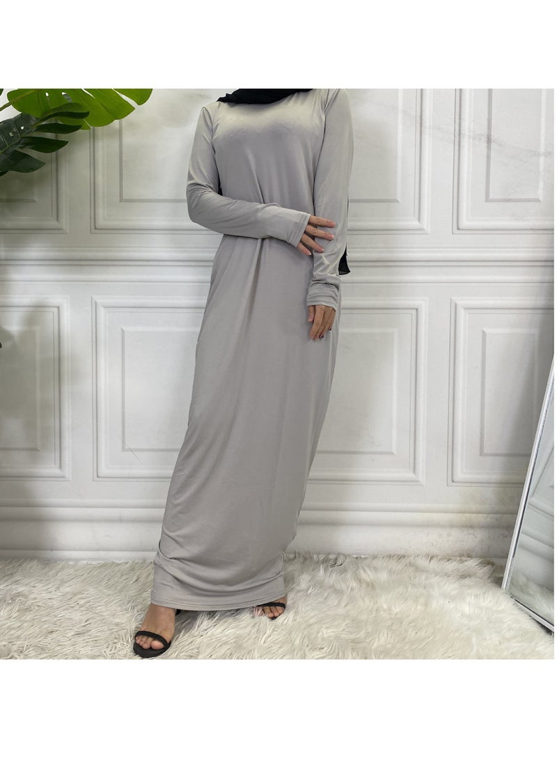 إسكدنيا Mock Neck Casual Abaya, Soft Breathable Long Sleeve Women Abaya Dress, Long Lasting Comfortable Normal Muslim Women Islamic Dress for Prayer, Daily Wear, Occasion Wear, ( Size L, Grey ) - Image 1