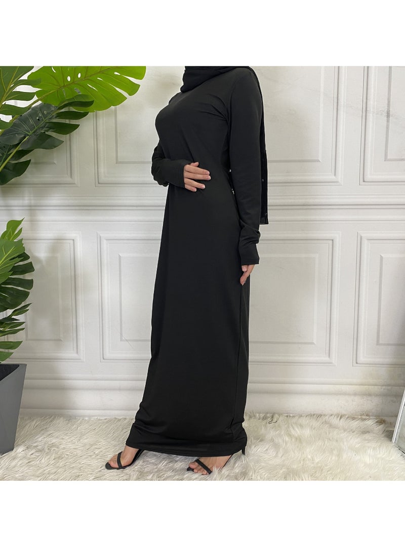 إسكدنيا Mock Neck Casual Abaya, Soft Breathable Long Sleeve Women Abaya Dress, Long Lasting Comfortable Normal Muslim Women Islamic Dress for Prayer, Daily Wear, Occasion Wear, ( Size L, Grey ) - Image 3
