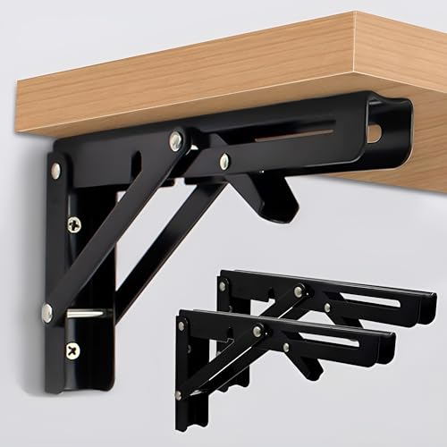 VDNSI Folding Shelf Brackets Heavy Duty Metal Collapsible Shelf Bracket DIY Wall Mounted Foldable Shelf Bracket Hinge Wall Mounted Space Saving for Bench Table (40 CM, 4) - Image 1