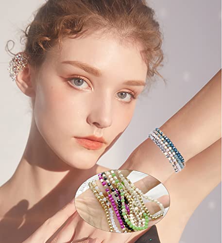 WAINIS 27-28Pcs Delicate Boho Beaded Bracelet Multi Layer Versatile Statement Bracelets Stackable stretch Cuff Sparkly Glass Crystal Beads bracelets - Image 3
