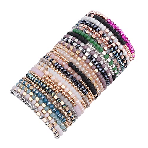 WAINIS 27-28Pcs Delicate Boho Beaded Bracelet Multi Layer Versatile Statement Bracelets Stackable stretch Cuff Sparkly Glass Crystal Beads bracelets - Image 1