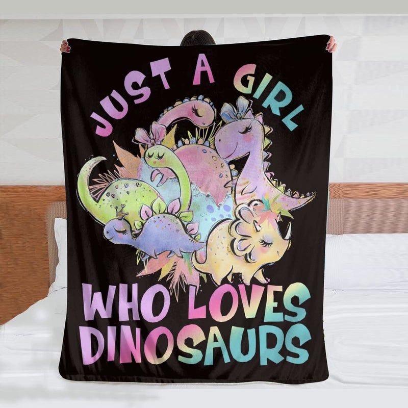 SweetFox Just A Girl Who Loves Dinosaurs Blanket Cute Dinosaurs Decor Throw Blanket Gifts for Girls Super Warm Soft Plush Lightweight Fleece Flannel Blanket Winter Bedding Blanket for Kids Adults Women 40""x50"" - Image 3