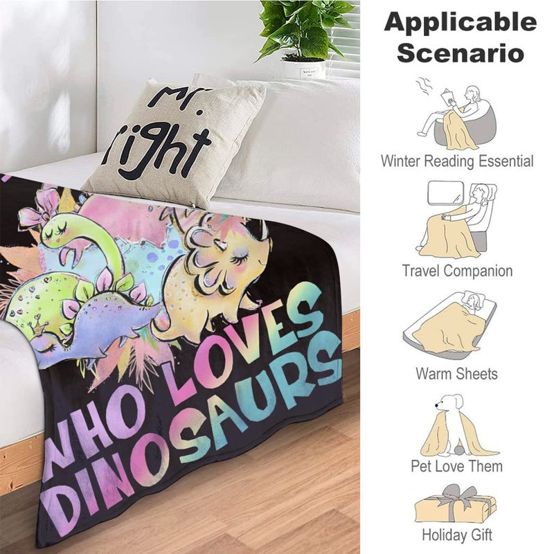 SweetFox Just A Girl Who Loves Dinosaurs Blanket Cute Dinosaurs Decor Throw Blanket Gifts for Girls Super Warm Soft Plush Lightweight Fleece Flannel Blanket Winter Bedding Blanket for Kids Adults Women 40""x50"" - Image 5