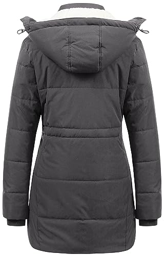 CREATMO US Women's Plus Size Waterproof Ski Outwear Parka Puffer Jacket Hooded Long Quilted Snow Coat Dark Grey M - Image 2